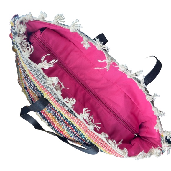 Bohemian Multicolour Woven Tote Beach Festival Shoulder Bag - Picture 9 of 15